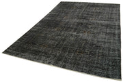 Handmade Vintage Area Rug – Overdyed Black Cotton Wool 6'7''x9'11'' Classic Carpet
