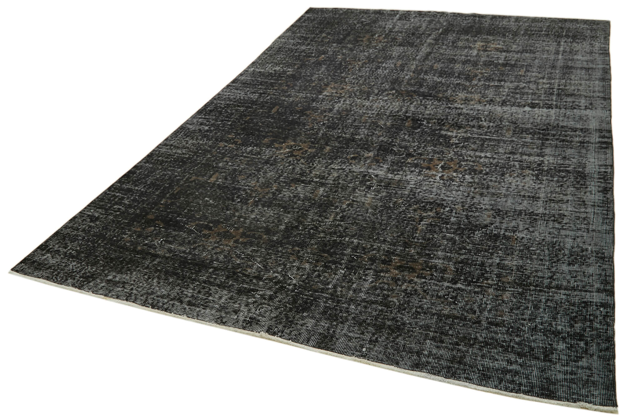 Handmade Vintage Area Rug – Overdyed Black Cotton Wool 6'7''x9'11'' Classic Carpet