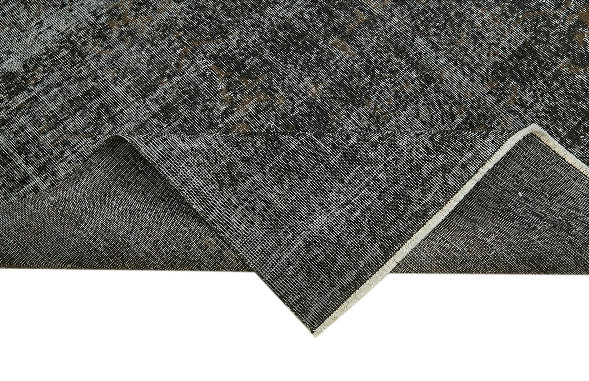 Handmade Vintage Area Rug – Overdyed Black Cotton Wool 6'7''x9'11'' Classic Carpet