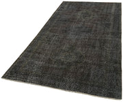 Vintage Handmade Area Rug - Overdyed Black Cotton Wool Rug 4'9''x9'2''