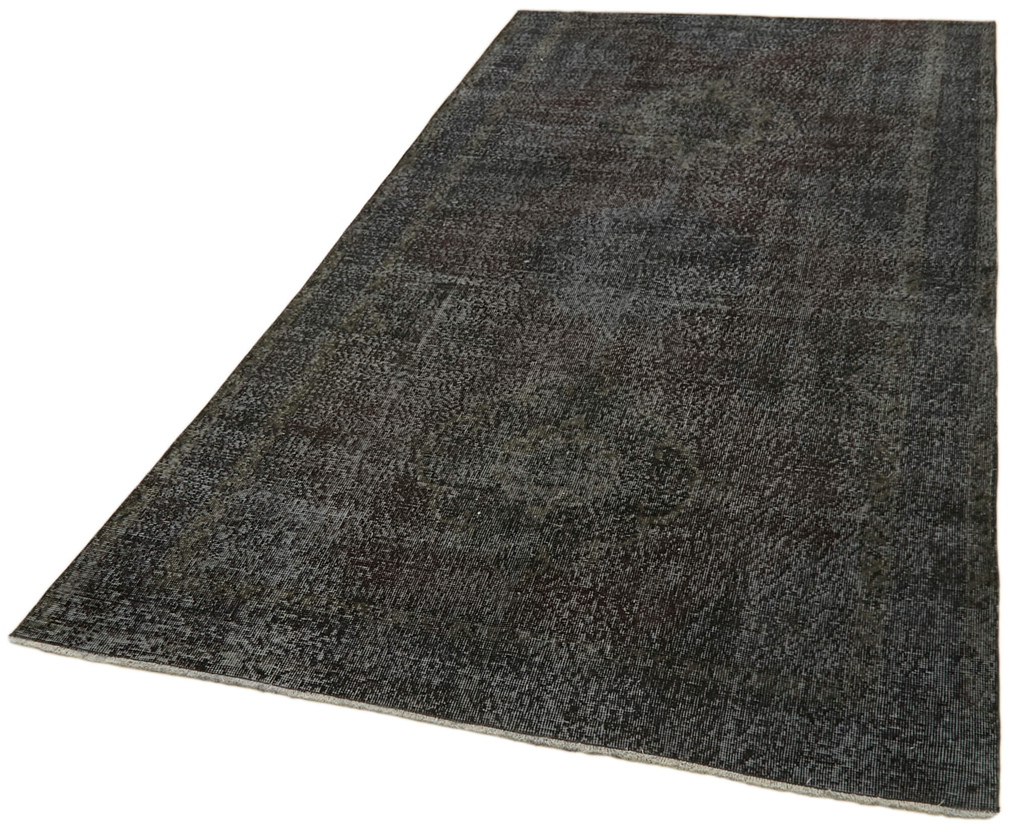 Vintage Handmade Area Rug - Overdyed Black Cotton Wool Rug 4'9''x9'2''
