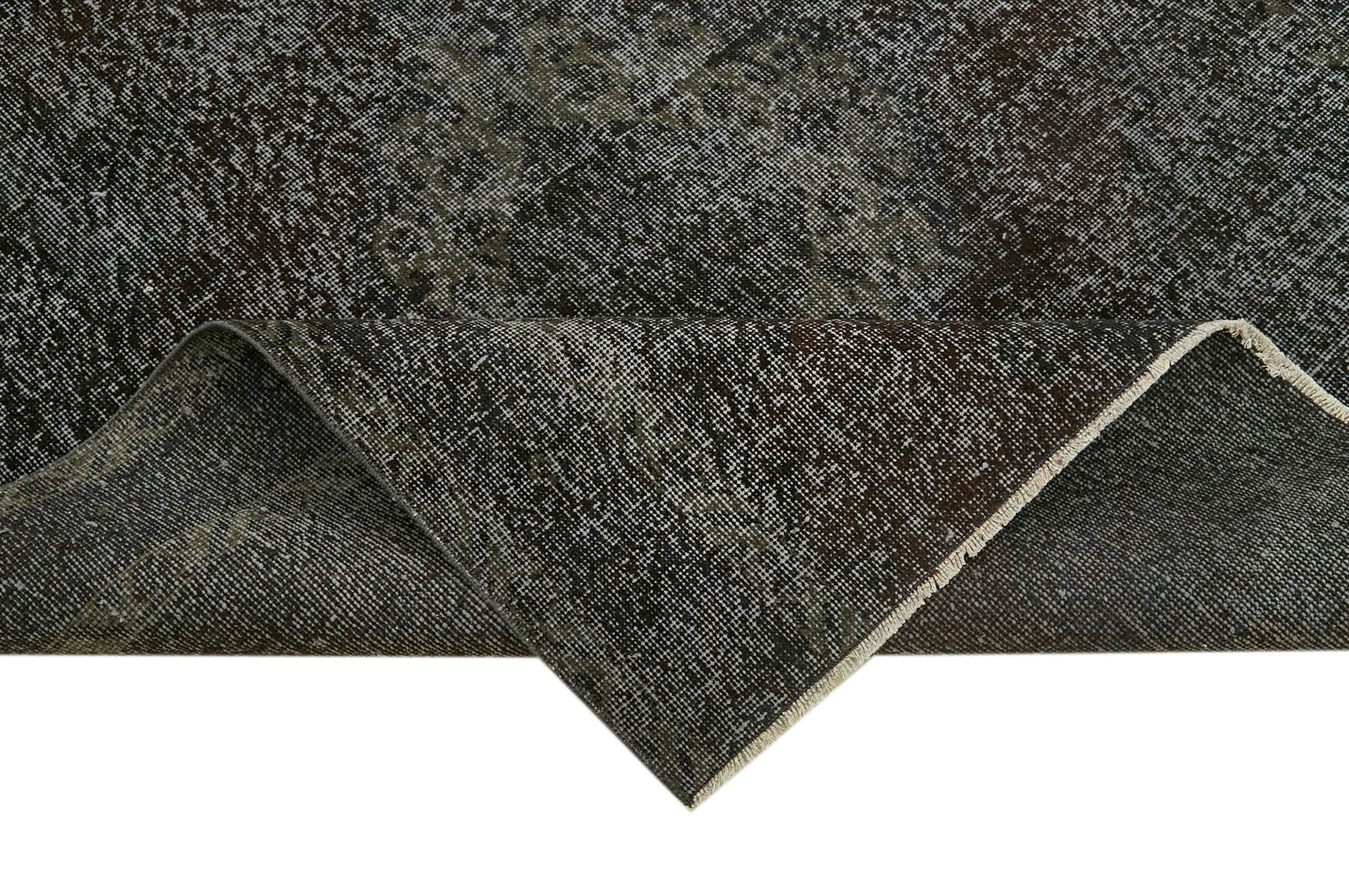 Vintage Handmade Area Rug - Overdyed Black Cotton Wool Rug 4'9''x9'2''