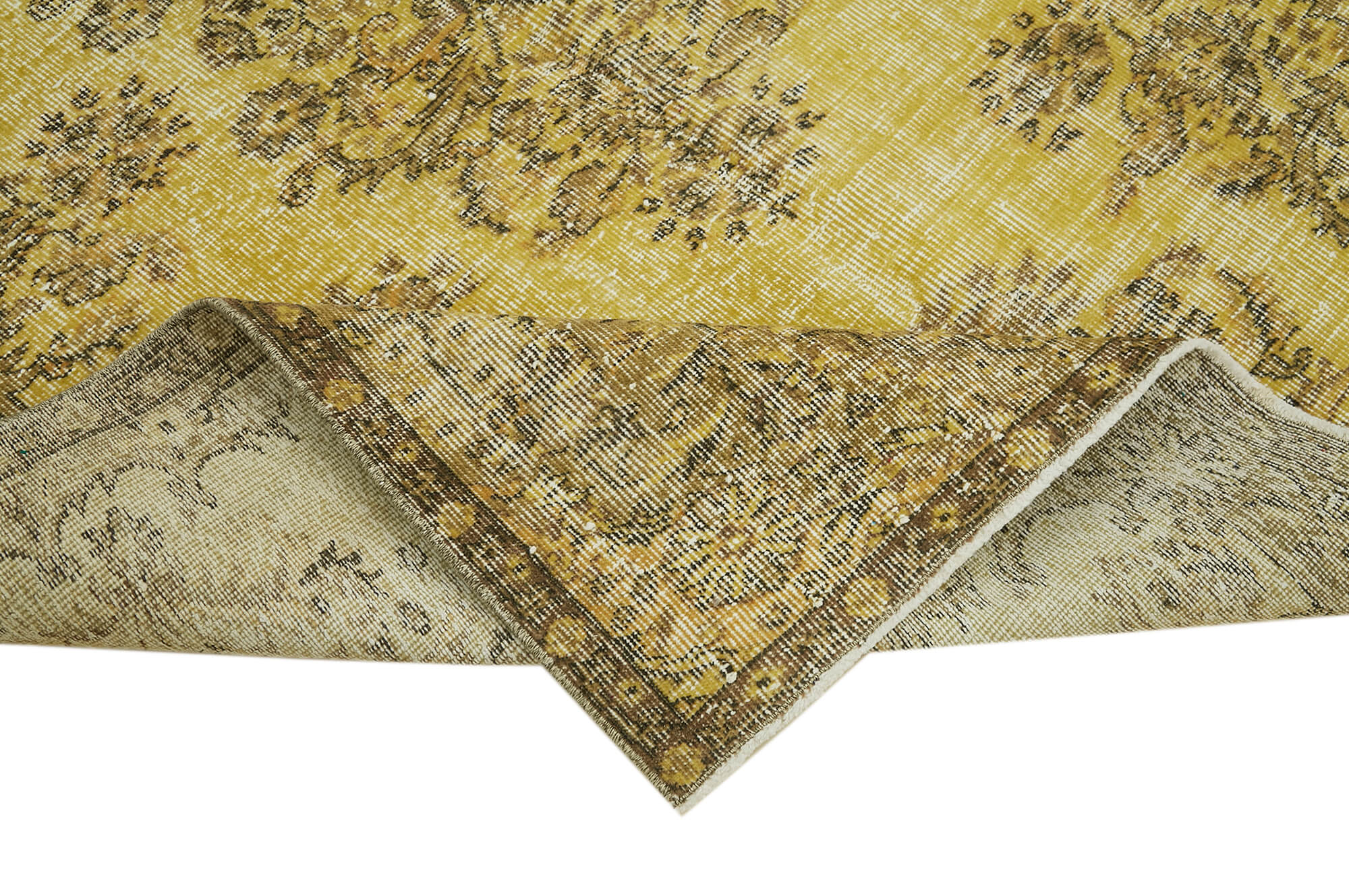 Handmade Vintage Area Rug – Overdyed Wool Rug, Yellow Cotton Wool Carpet 5'6''x7'5''