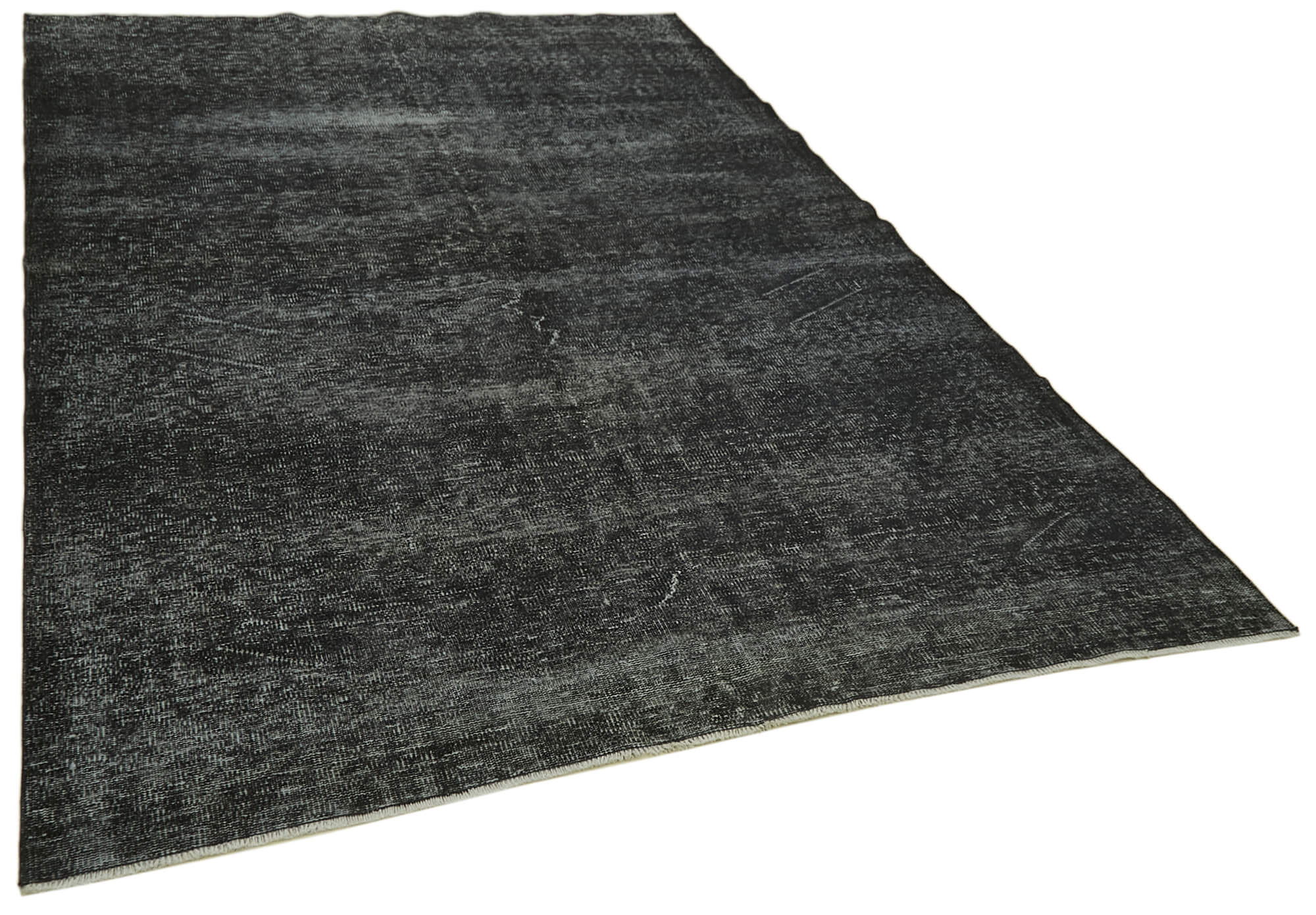 Handmade Vintage Area Rug – Overdyed Vintage Rug | Black Wool Cotton Blend 6'6" x 9'8"