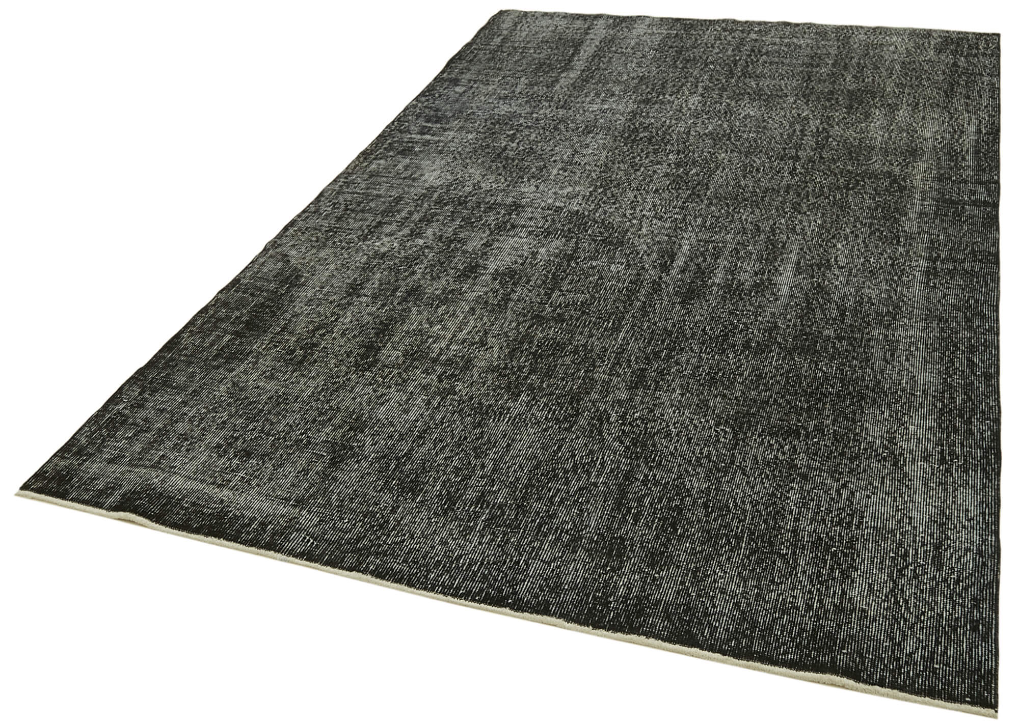 Handmade Vintage Area Rug – Overdyed Black Wool Cotton Rug 5'7'' x 8'9''