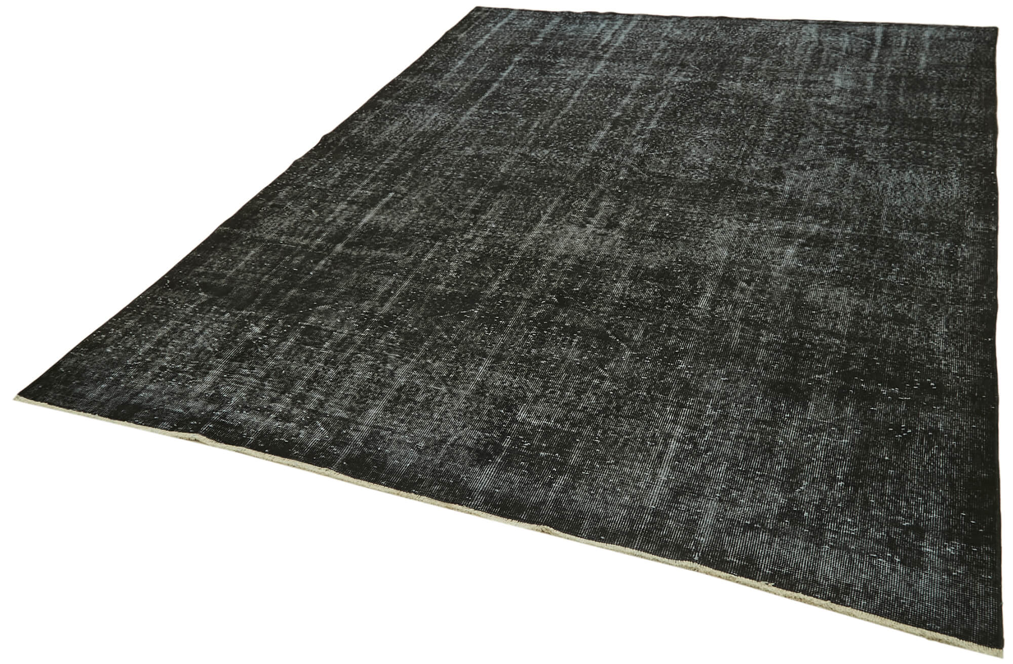 Vintage Handmade Area Rug – Overdyed Black Turkish Rug, 7'1'' x 10'0'' Cotton Wool