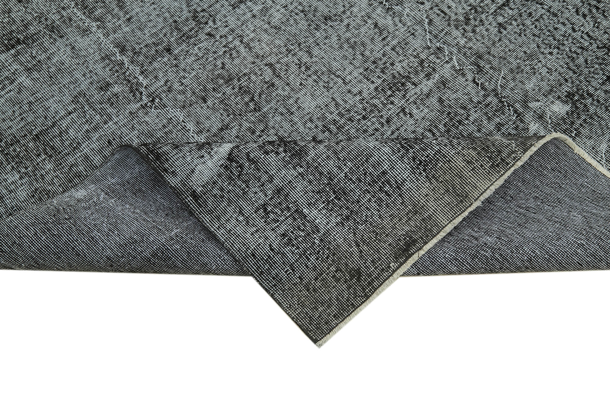 Handmade Vintage Area Rug – Overdyed Black Wool Cotton Carpet 7'3''x10'8''