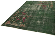 Handmade Vintage Area Rug – Overdyed Vintage Green Cotton Wool Blend 6'9''x10'6''