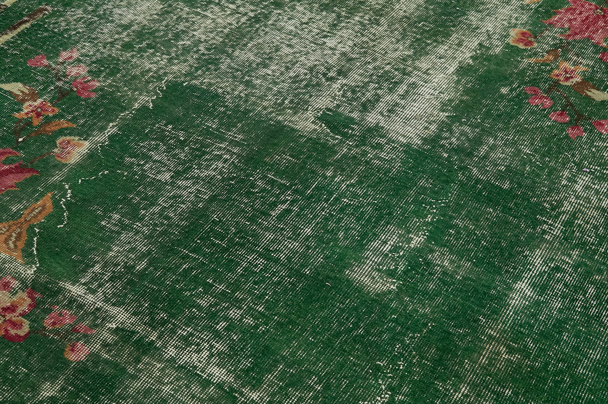 Handmade Vintage Area Rug – Overdyed Vintage Green Cotton Wool Blend 6'9''x10'6''