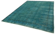 Vintage Area Rug - Hand Woven Overdyed Turquoise Wool Cotton Rug 7'1"x10'2"