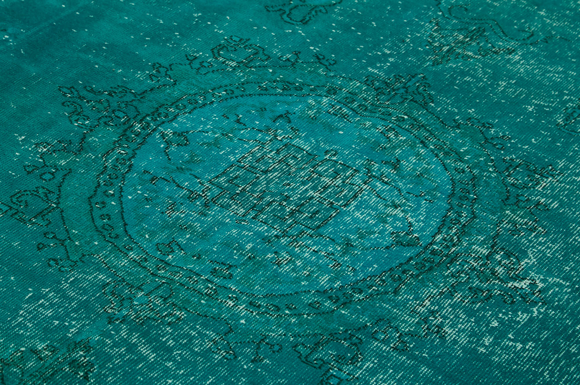 Vintage Area Rug - Hand Woven Overdyed Turquoise Wool Cotton Rug 7'1"x10'2"