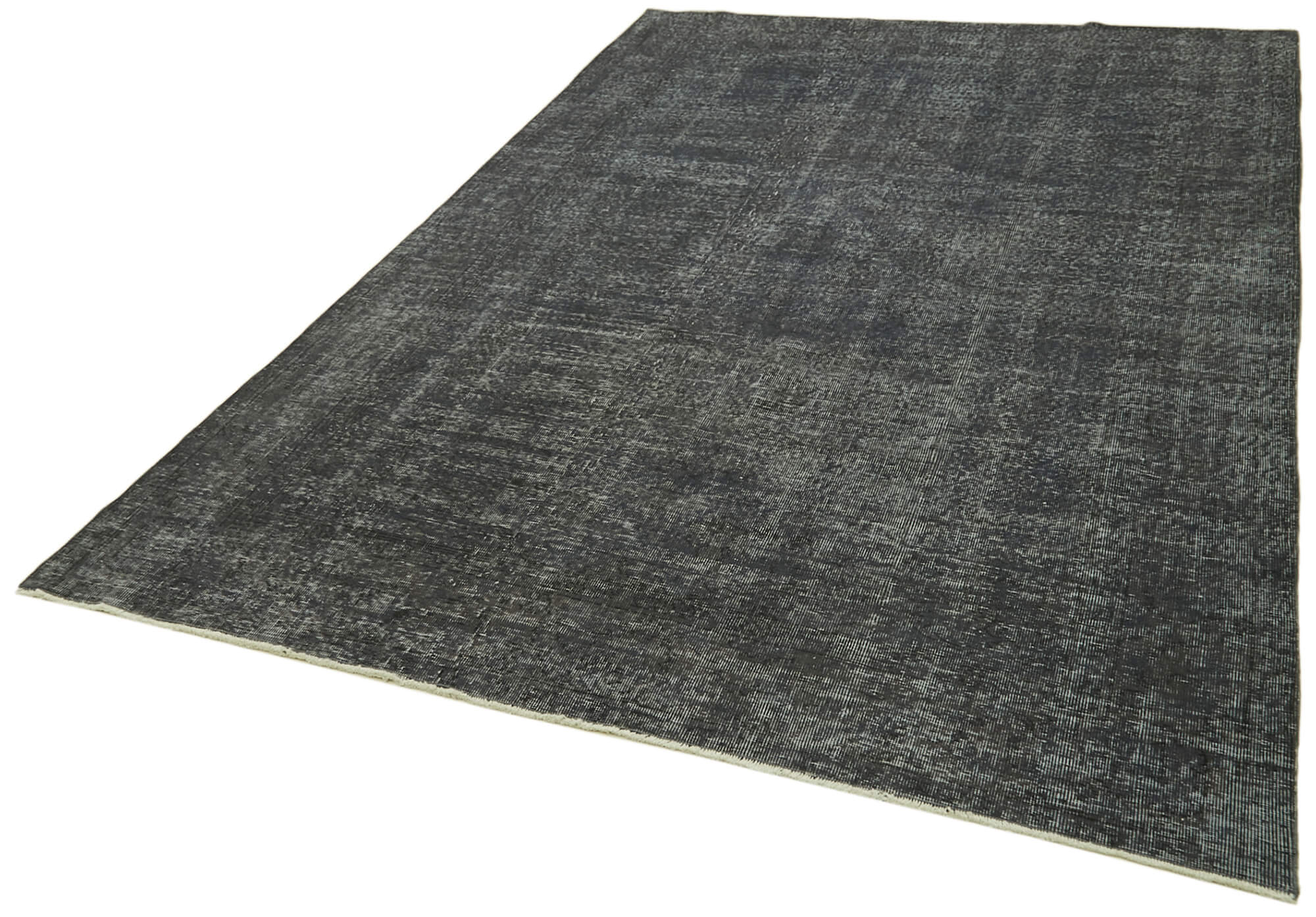 Vintage Handmade Area Rug – Overdyed Black Cotton Wool Blend, 6'1'' x 9'4''