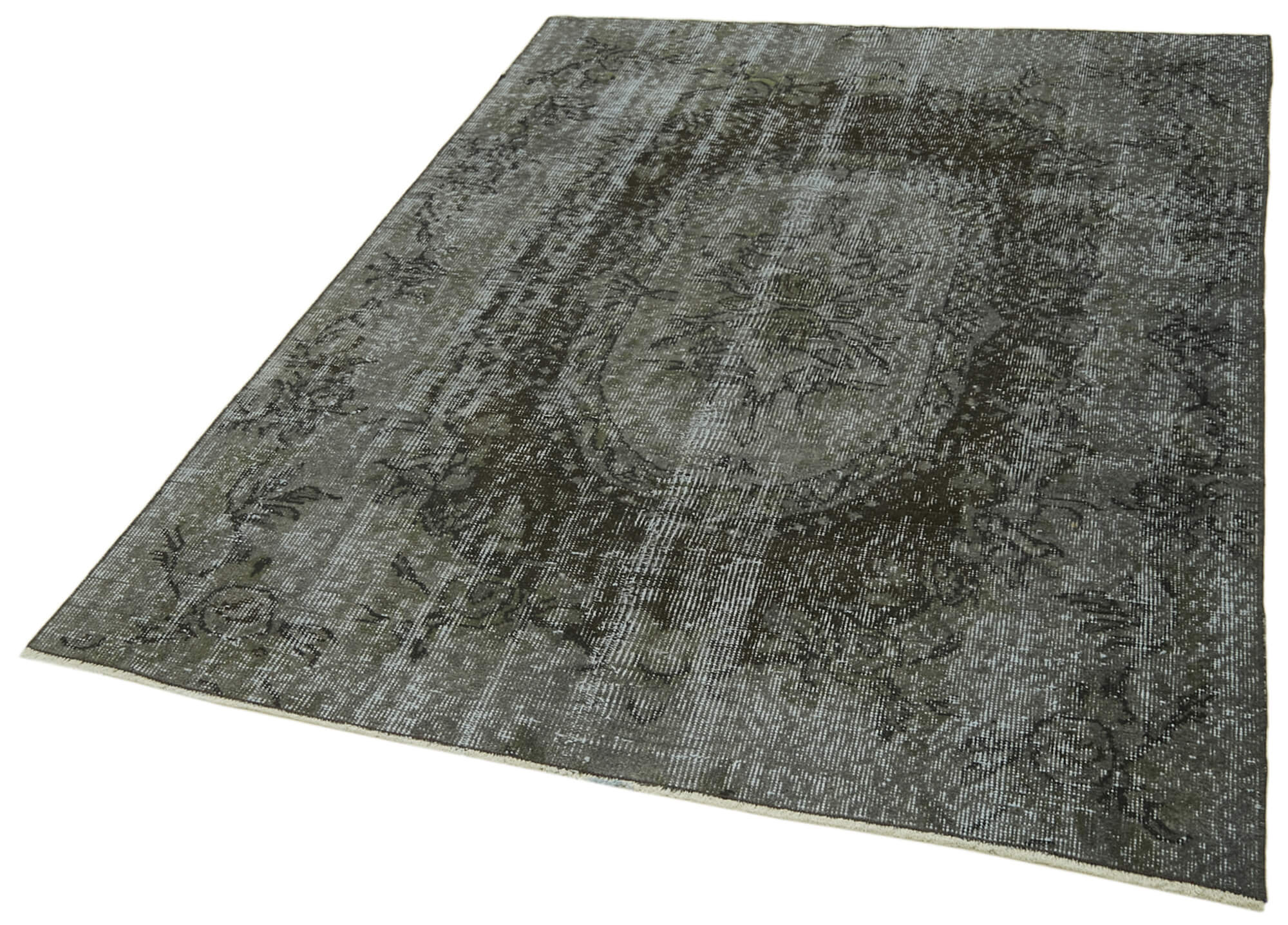 Handmade Vintage Area Rug – Overdyed Wool Rug | Black 4'9'' x 6'5'' Cotton Blend