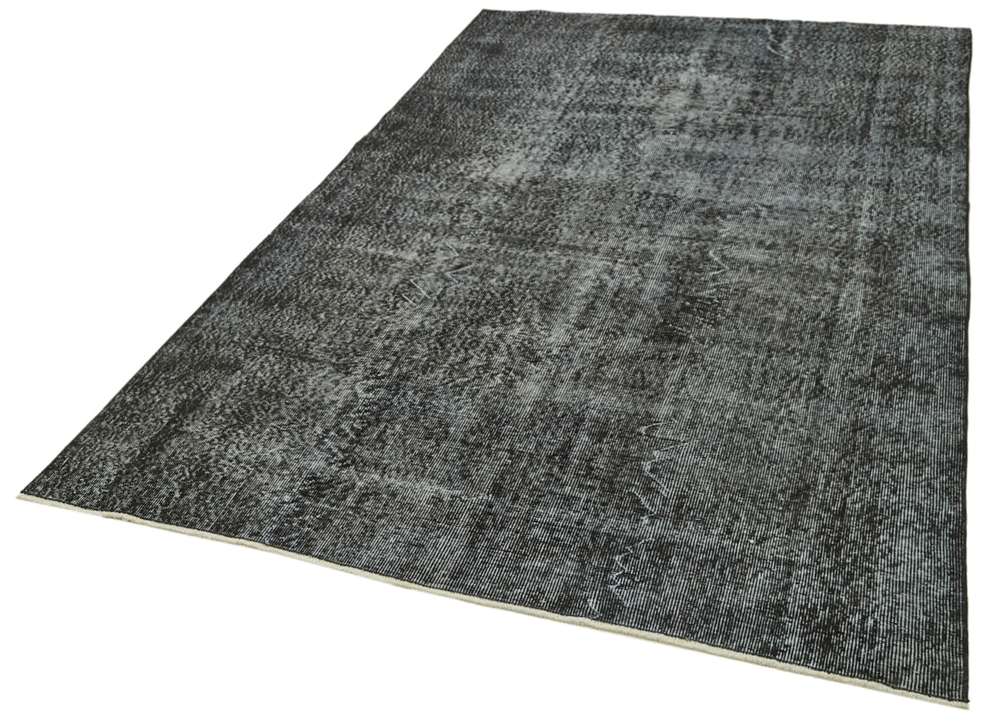Overdyed Vintage Rug – Handmade Area Rug Black Wool Cotton Blend 5'2''x8'8''
