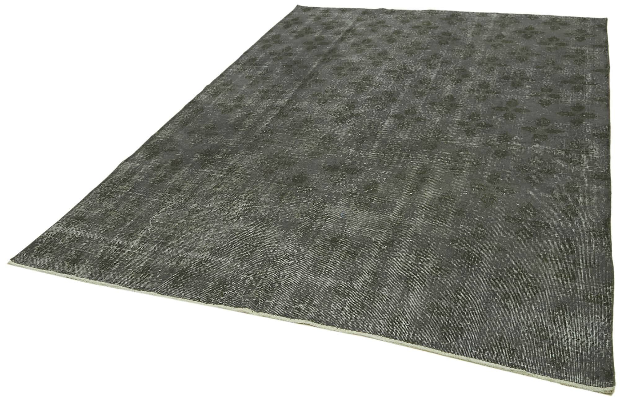 Vintage Wool Area Rug – Handmade Cotton Rug Overdyed Grey Carpet 6'8" x 9'10"