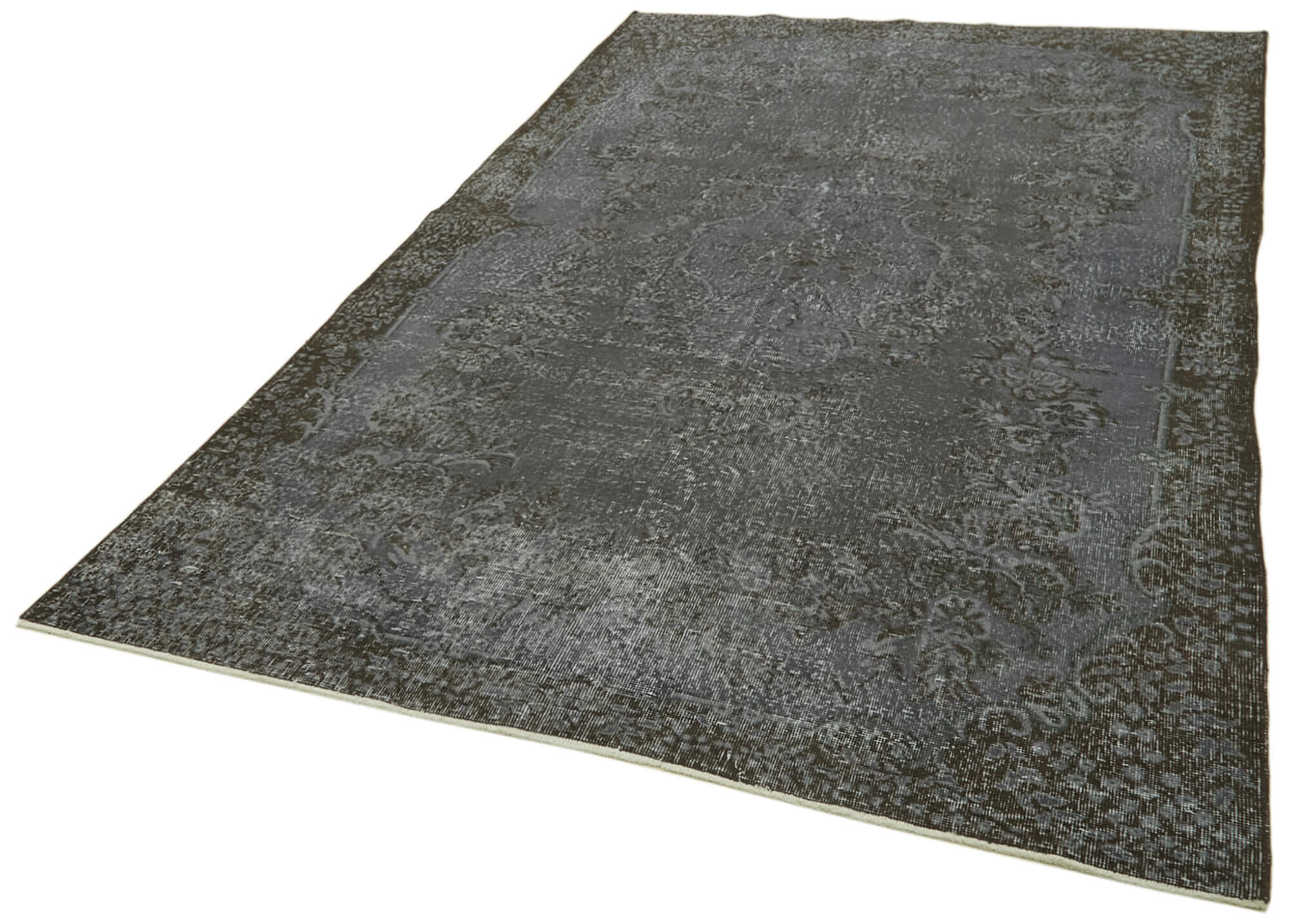 Handmade Vintage Area Rug – Overdyed Wool Rug | Grey Cotton Carpet 5'10" x 10'2"