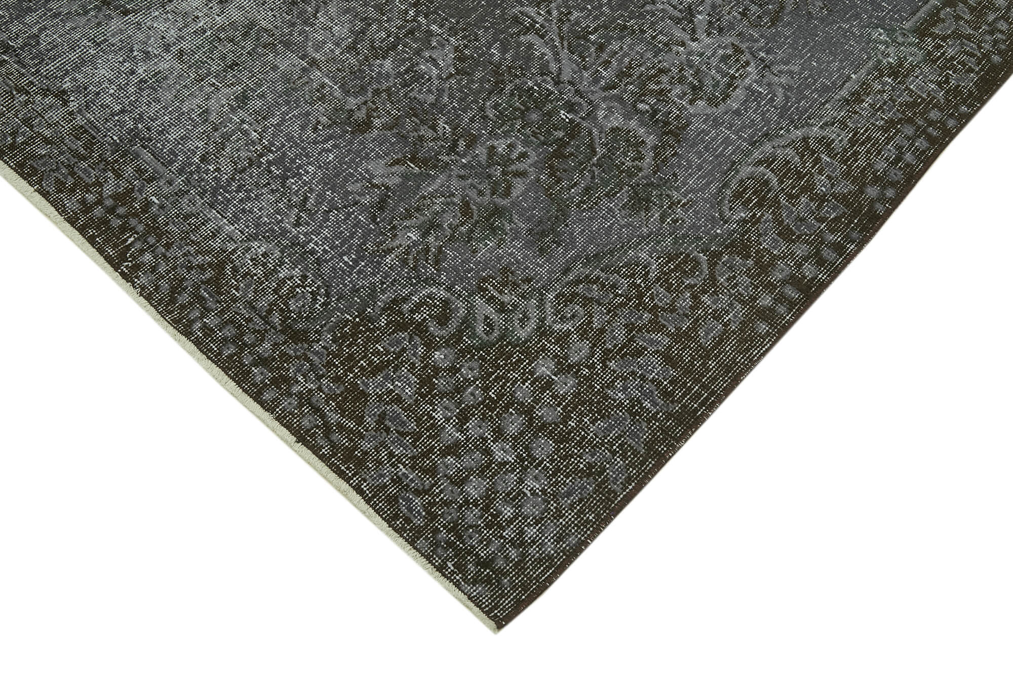 Handmade Vintage Area Rug – Overdyed Wool Rug | Grey Cotton Carpet 5'10" x 10'2"