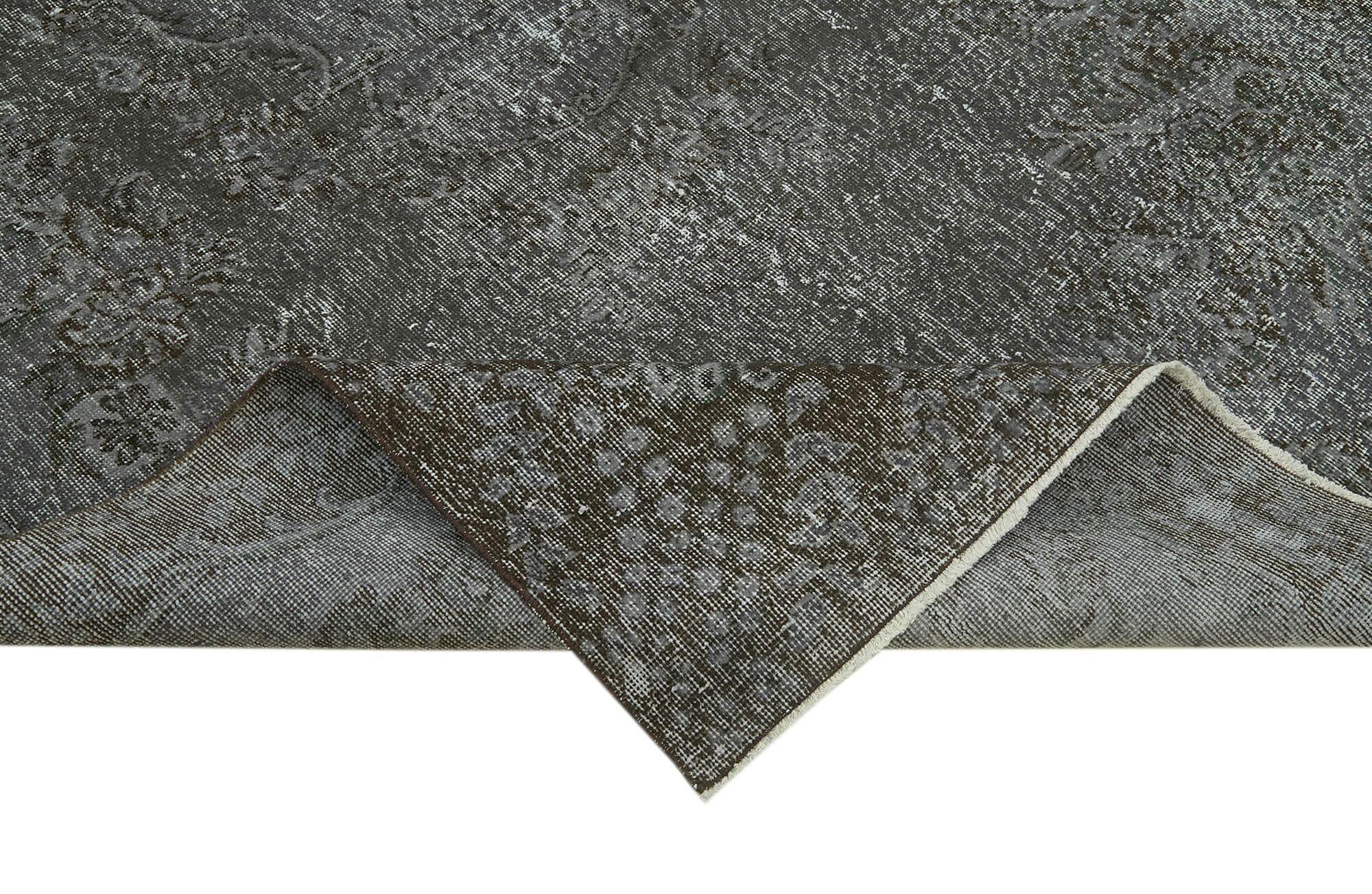 Handmade Vintage Area Rug – Overdyed Wool Rug | Grey Cotton Carpet 5'10" x 10'2"