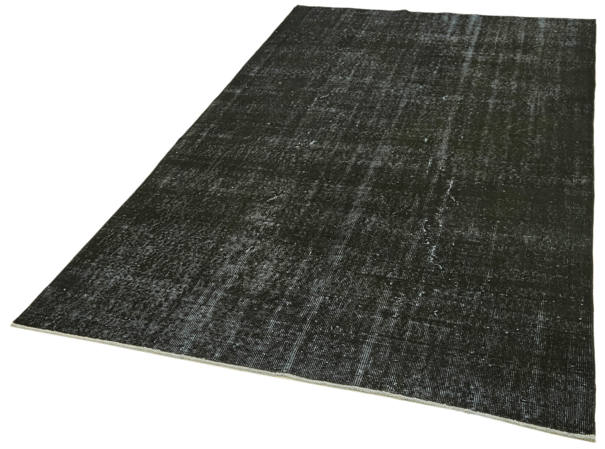Vintage Handmade Area Rug - Overdyed Black Hand Knotted Turkish Wool Carpet 5'2" x 8'8"