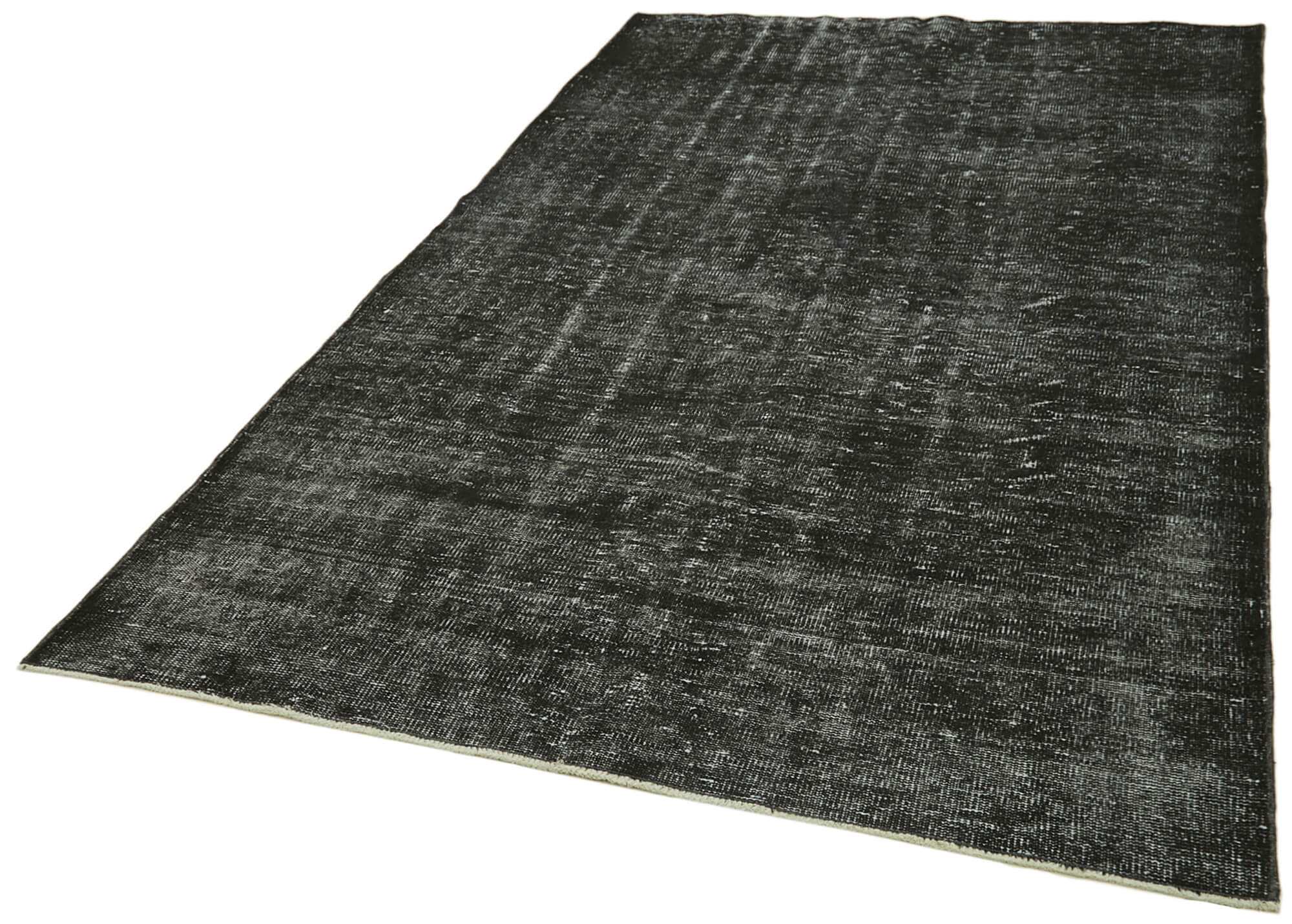 Handmade Vintage Area Rug – Overdyed Black Wool Cotton Carpet 5'4''x9'3''