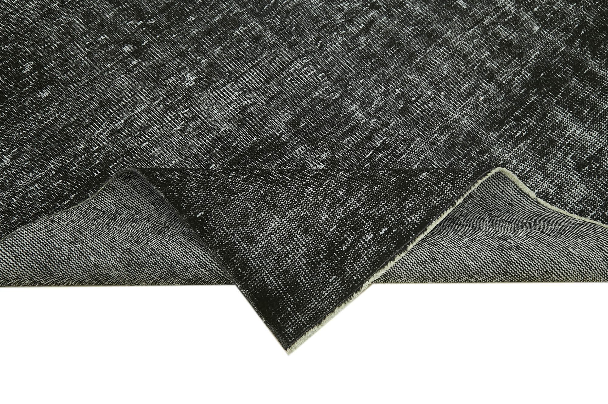 Handmade Vintage Area Rug – Overdyed Black Wool Cotton Carpet 5'4''x9'3''
