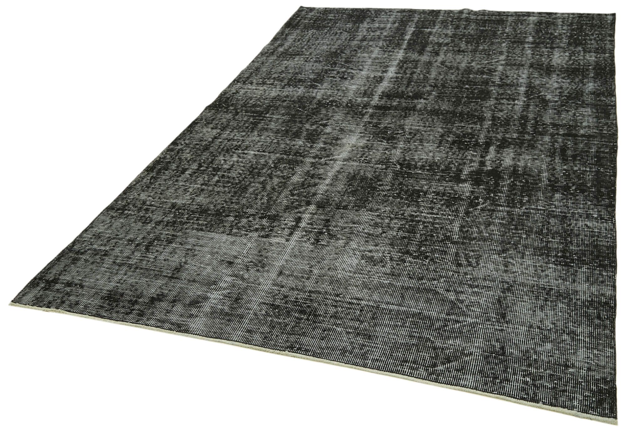 Handmade Vintage Area Rug - Overdyed Black Wool Cotton Rug 5'8'' x 9'1''