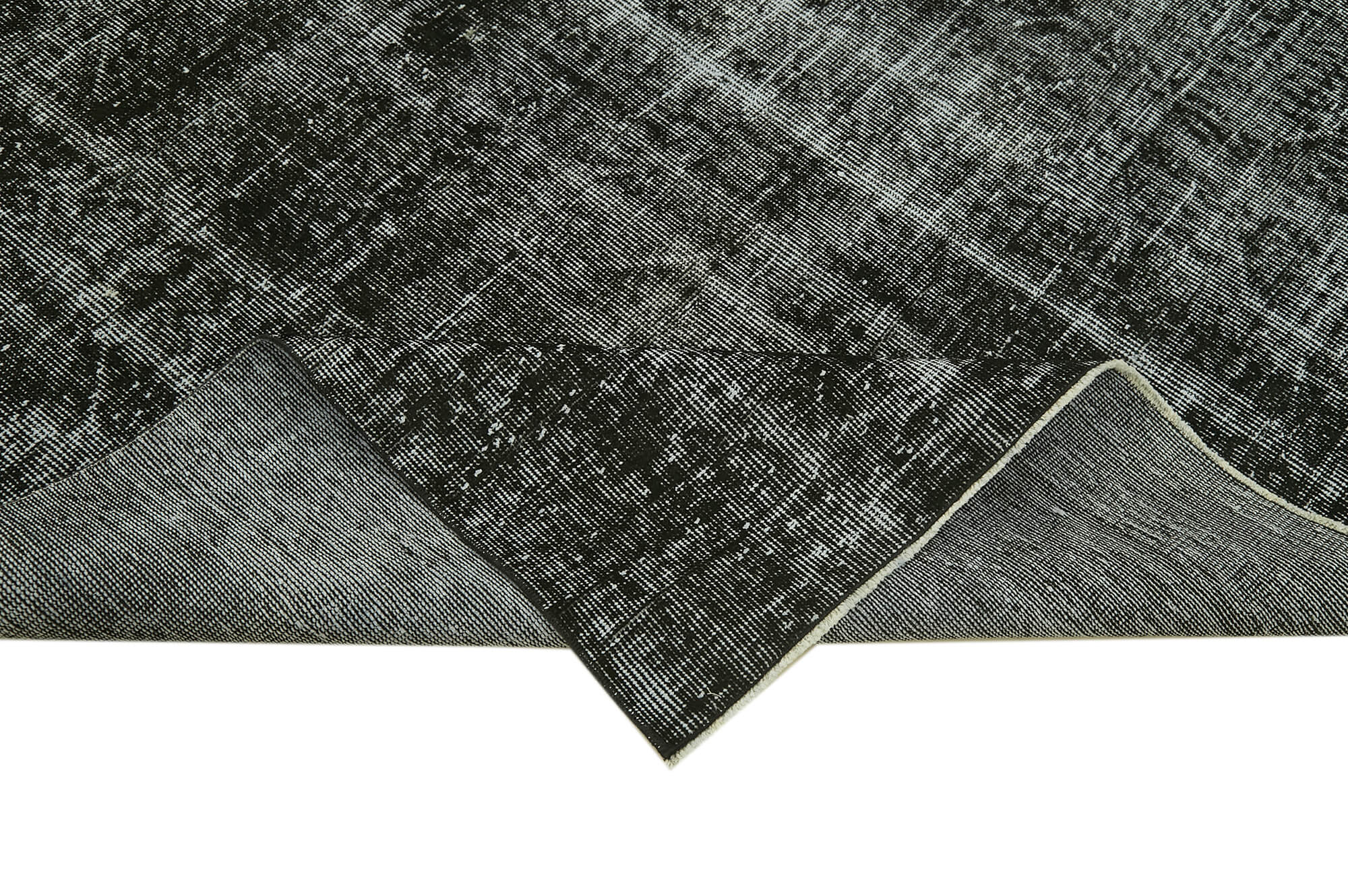 Handmade Vintage Area Rug - Overdyed Black Wool Cotton Rug 5'8'' x 9'1''