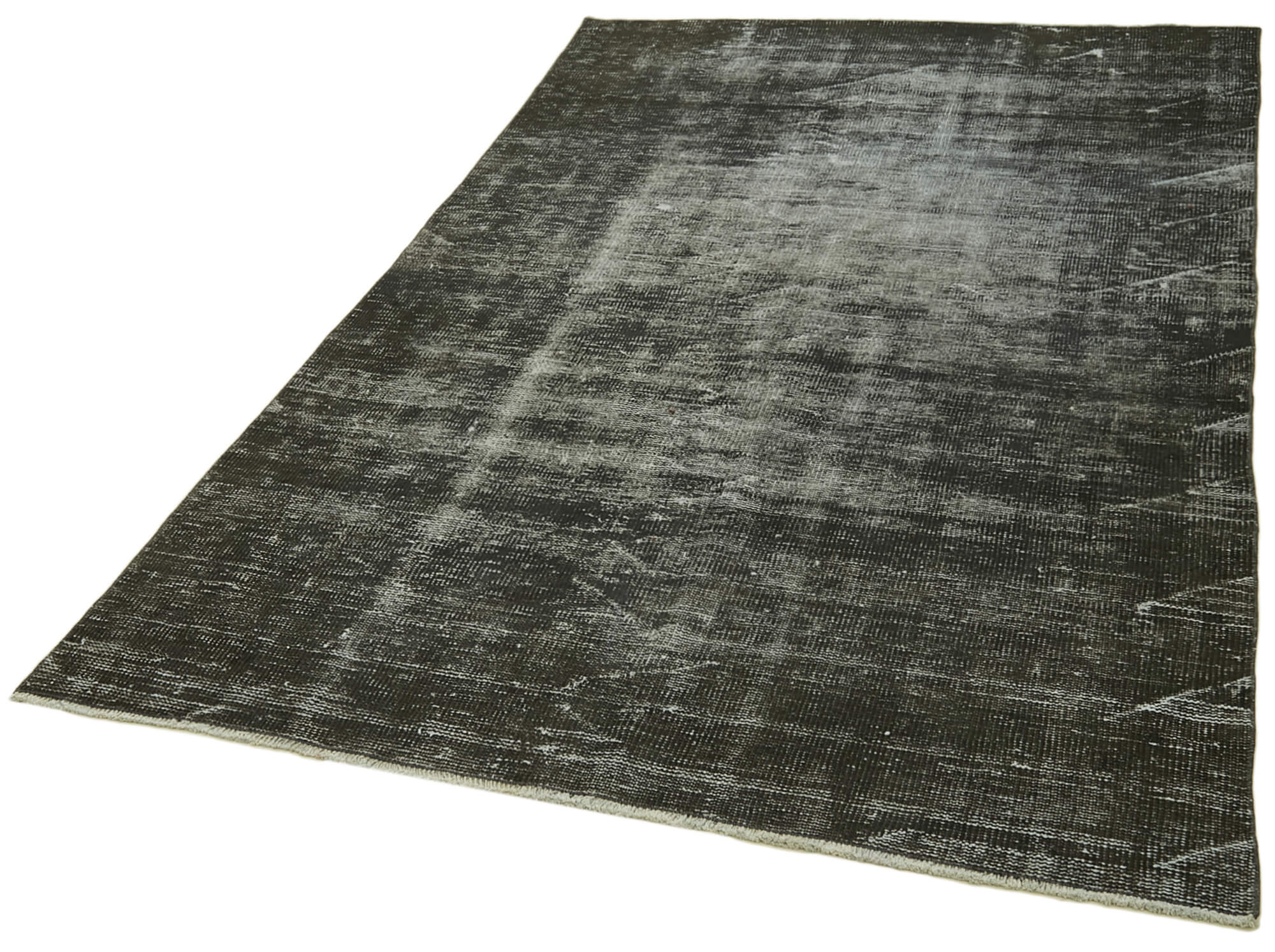 Handmade Area Rug – Overdyed Black Vintage Cotton Wool Rug 4'10'' x 8'5''