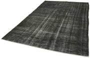 Vintage Handmade Area Rug – Overdyed Black Wool Cotton Blend 6'1''x9'4'' Turkish Carpet