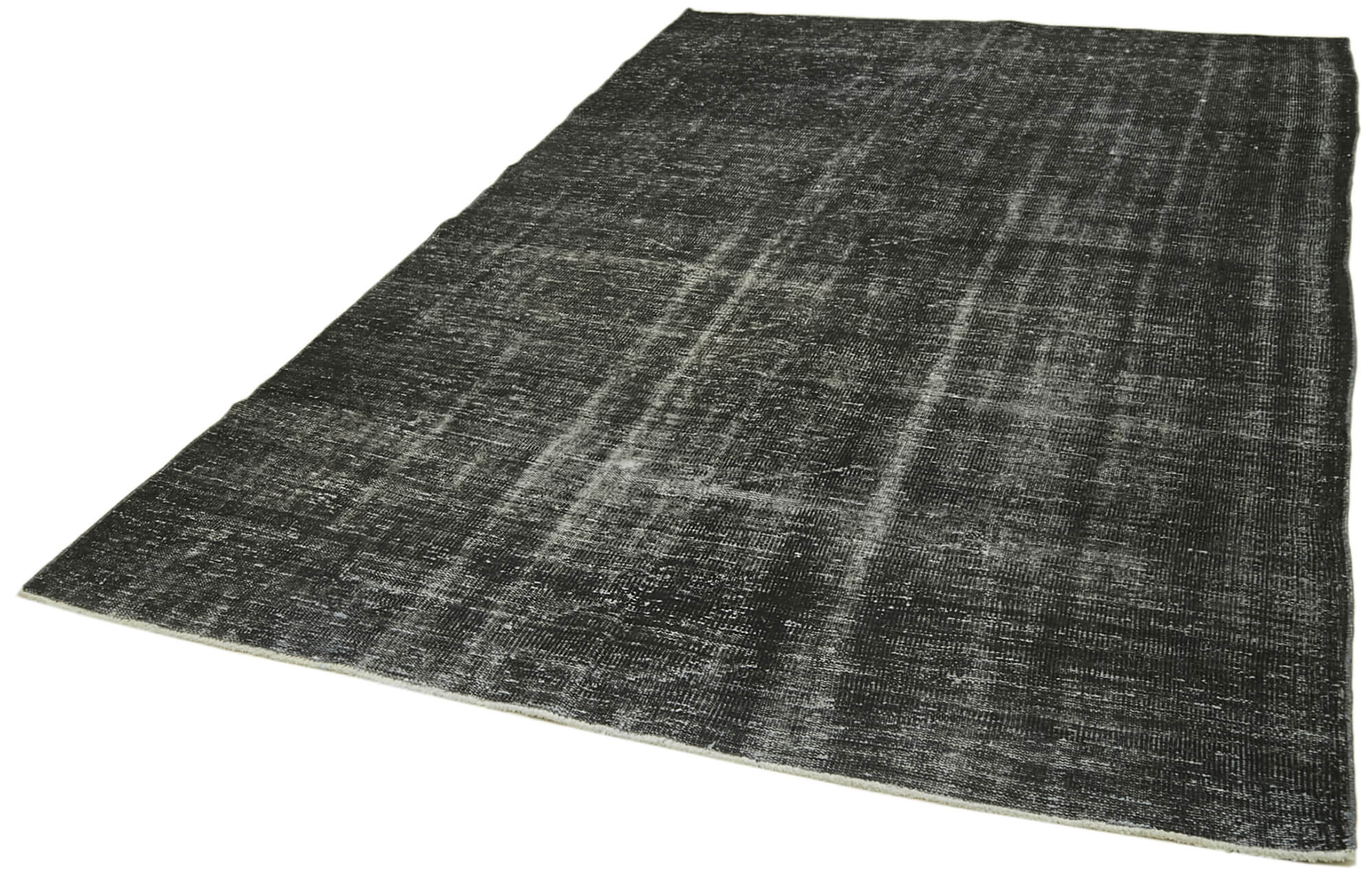 Vintage Handmade Area Rug – Overdyed Black Wool Cotton Blend 6'1''x9'4'' Turkish Carpet