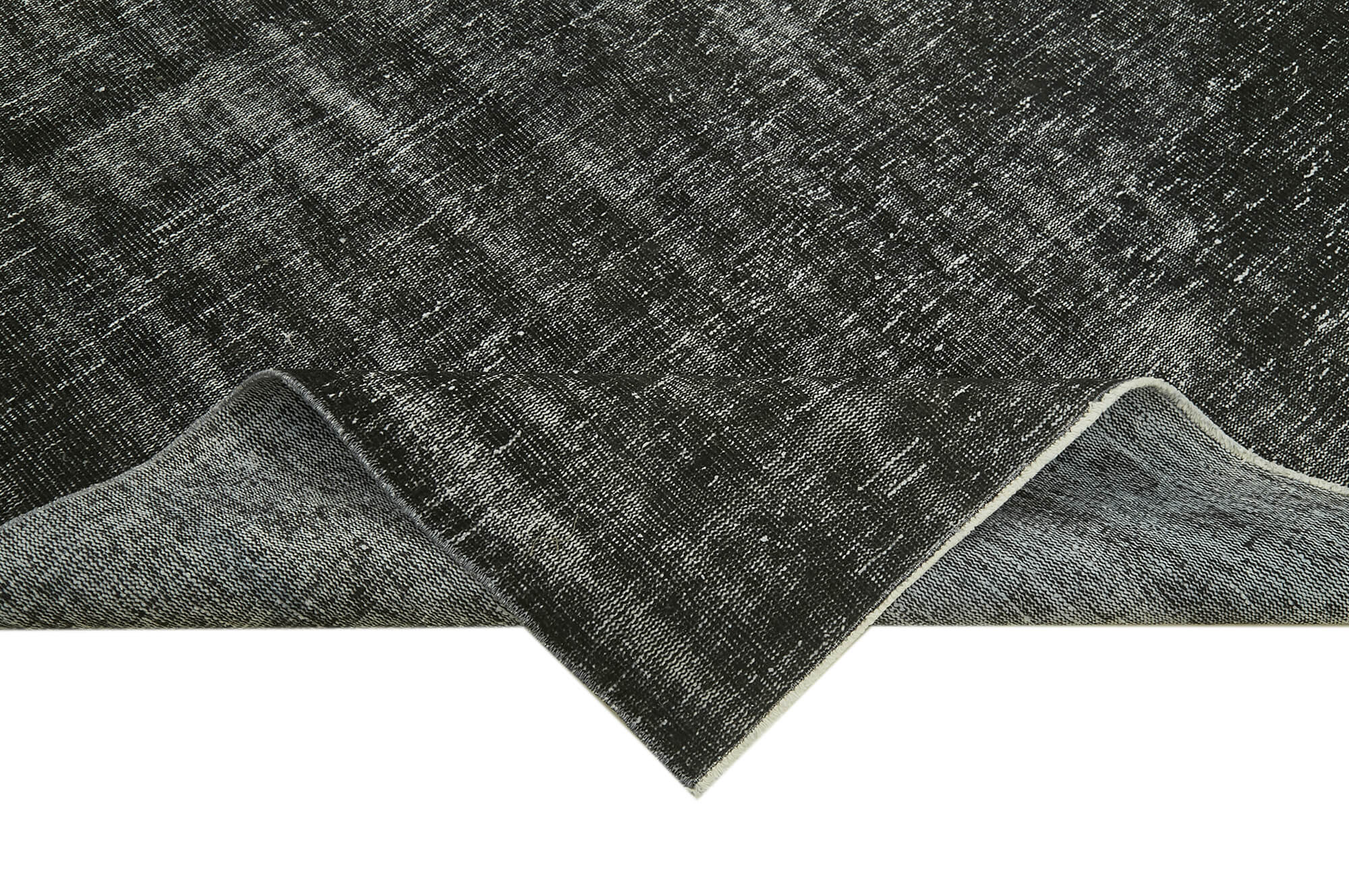 Vintage Handmade Area Rug – Overdyed Black Wool Cotton Blend 6'1''x9'4'' Turkish Carpet