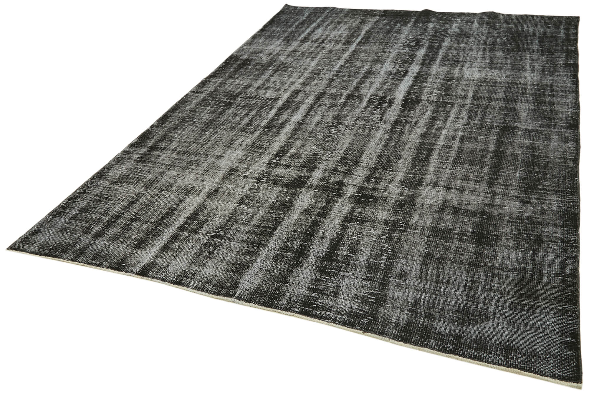 Vintage Handmade Area Rug – Overdyed Black Hand Woven Rug 6'7'' x 9'9'' Cotton Wool