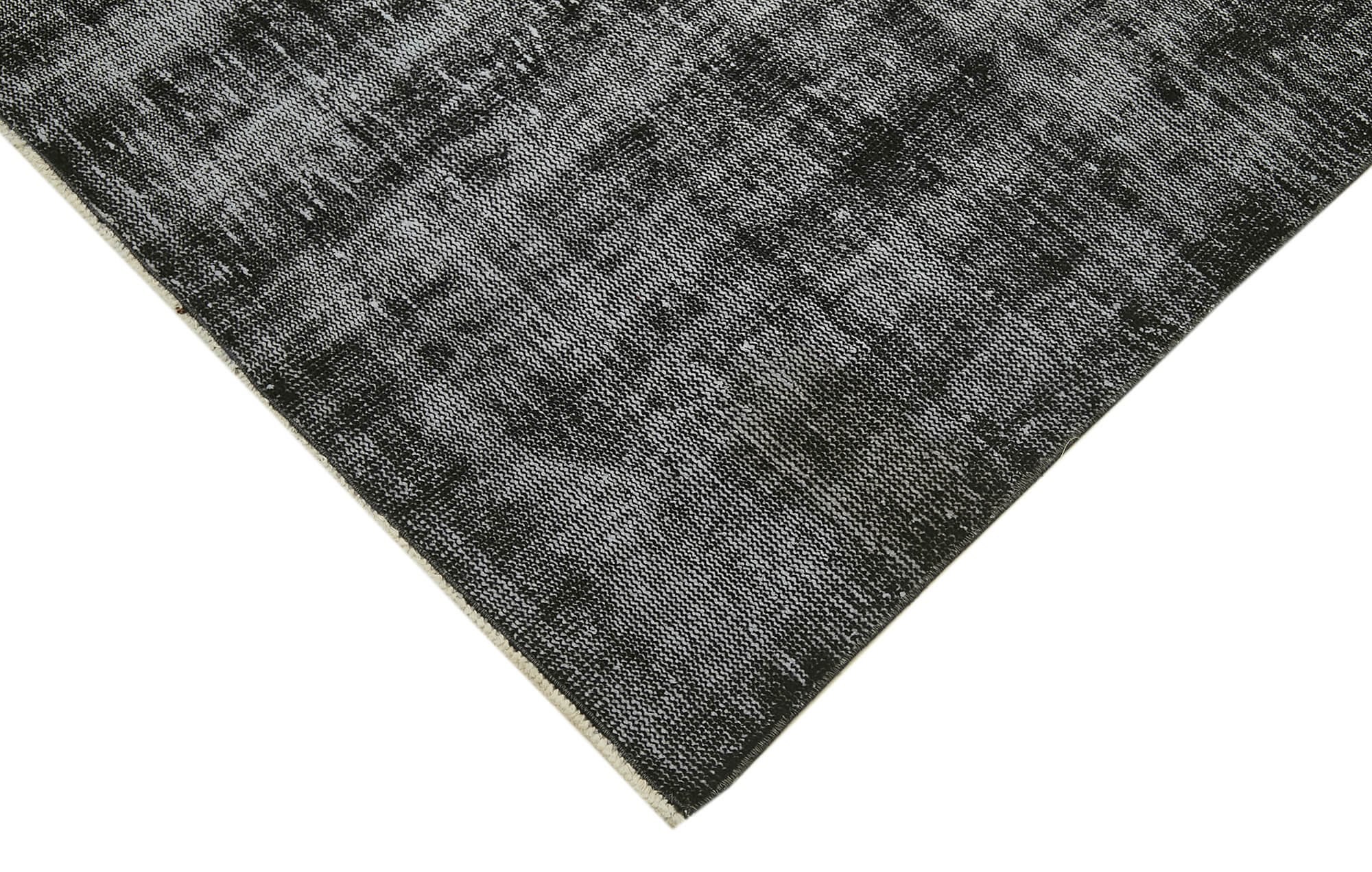 Vintage Handmade Area Rug – Overdyed Black Hand Woven Rug 6'7'' x 9'9'' Cotton Wool