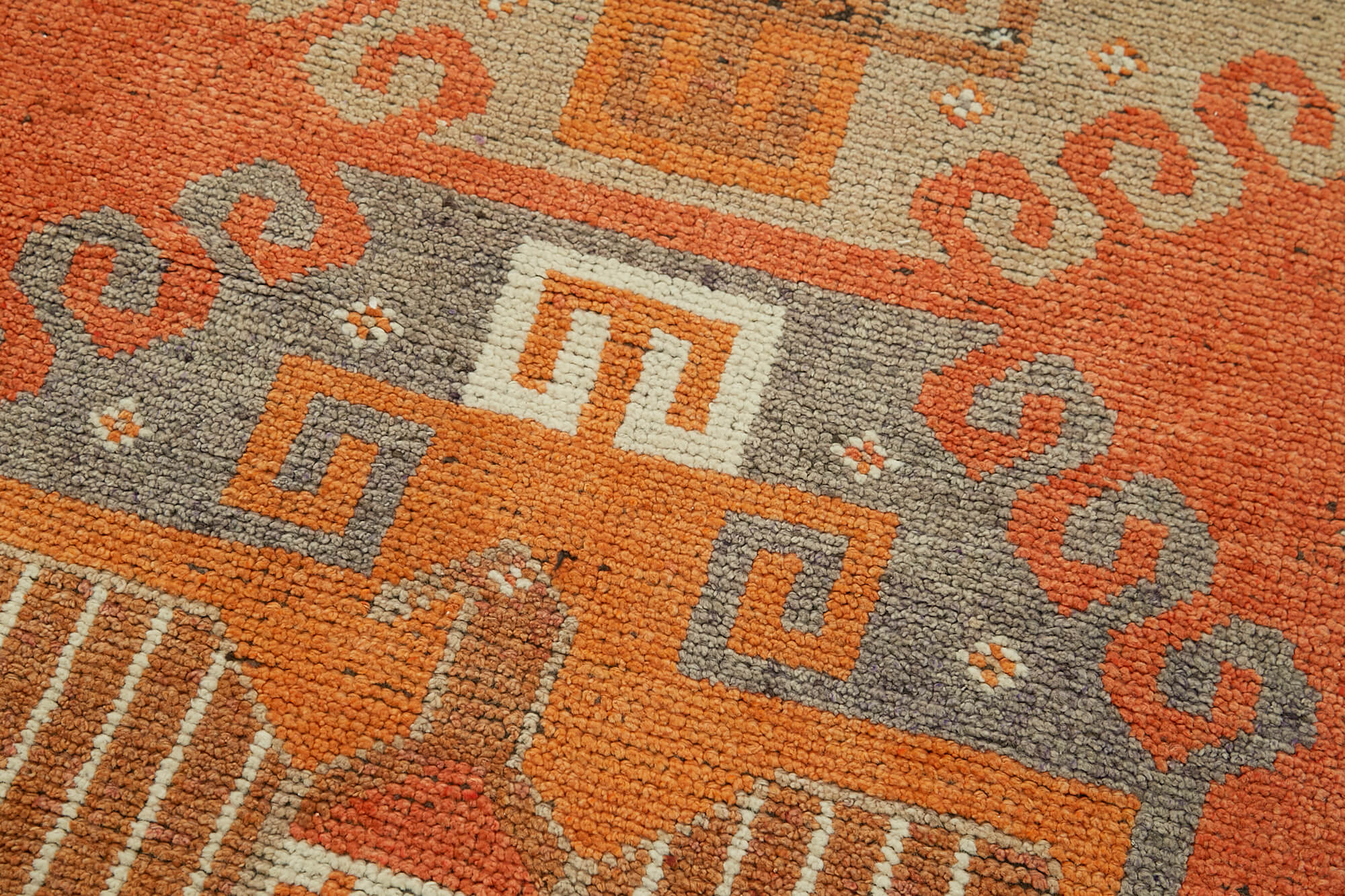 Handmade Vintage Area Rug – Herki Style Orange Cotton Wool Blend Carpet 3'7" x 11'5"