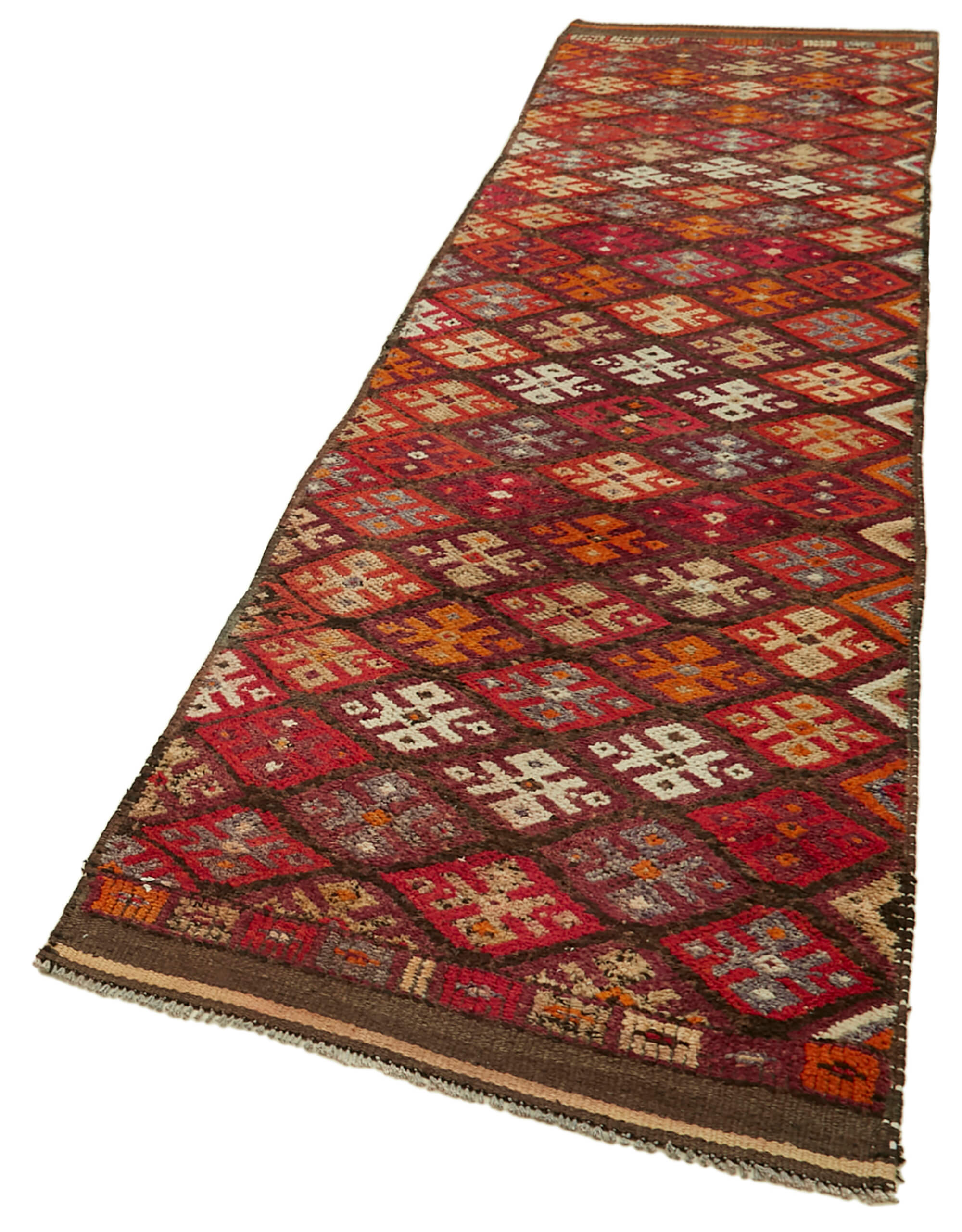 Vintage Handmade Area Rug – Red Wool Runner, Hand Knotted Turkish Cotton Wool Carpet 2'11''x12'8''
