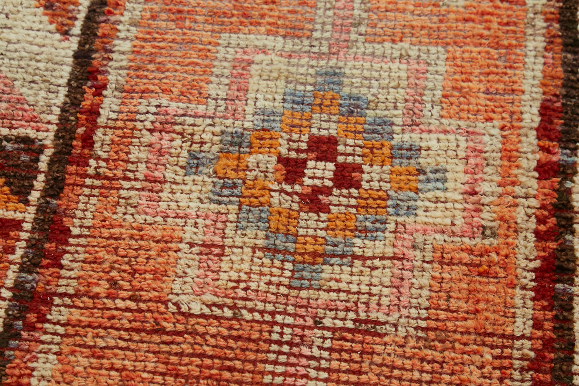 Handmade Vintage Area Rug – Orange Herki Wool And Cotton Blend 2'9''x12'9''