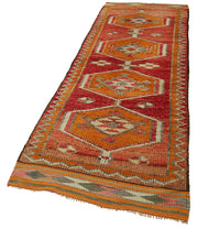 Handmade Vintage Area Rug – Orange Vintage Rug 3'3''x10'8'' | Wool Cotton Carpet