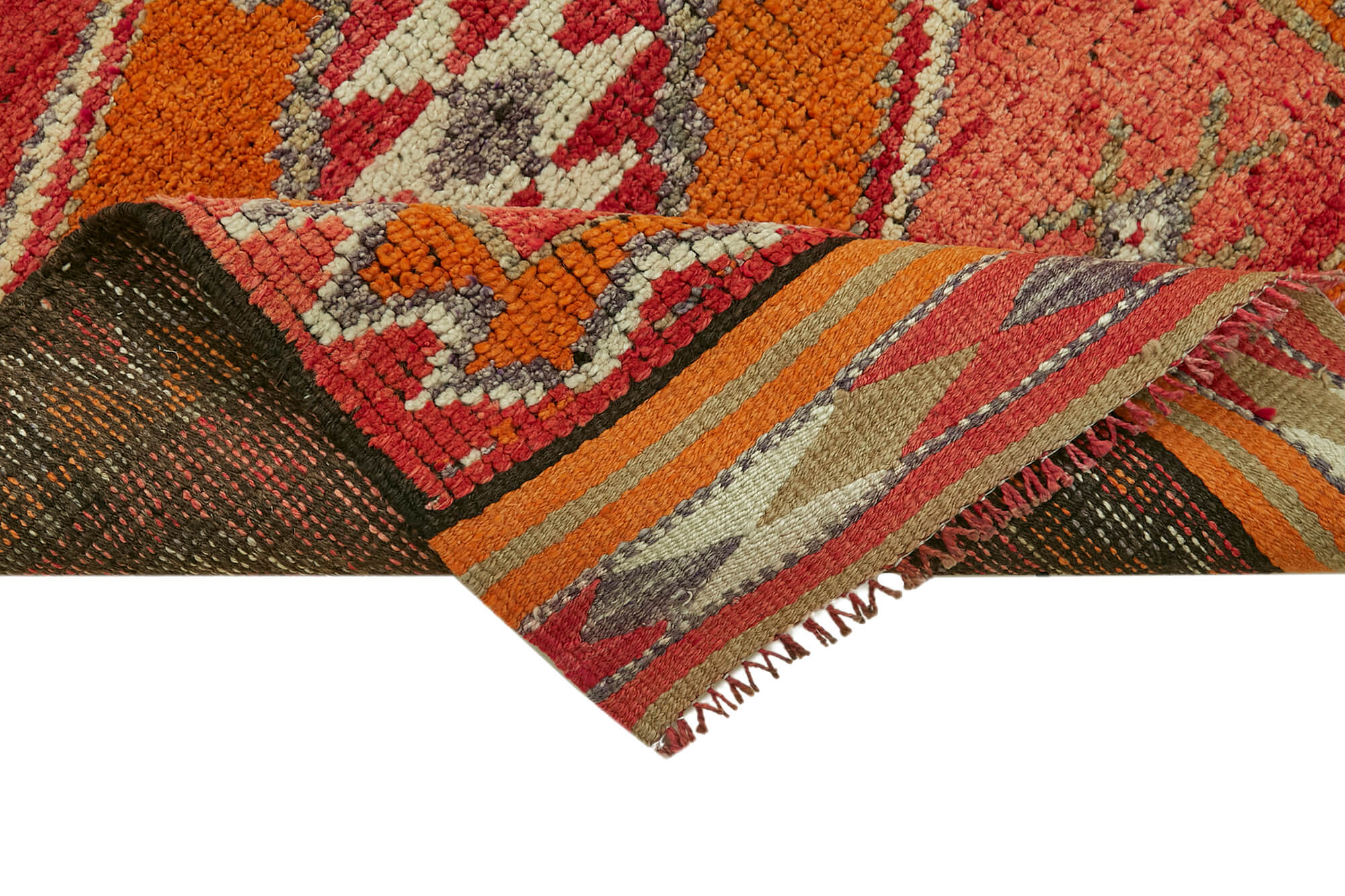 Handmade Vintage Area Rug – Orange Vintage Rug 3'3''x10'8'' | Wool Cotton Carpet