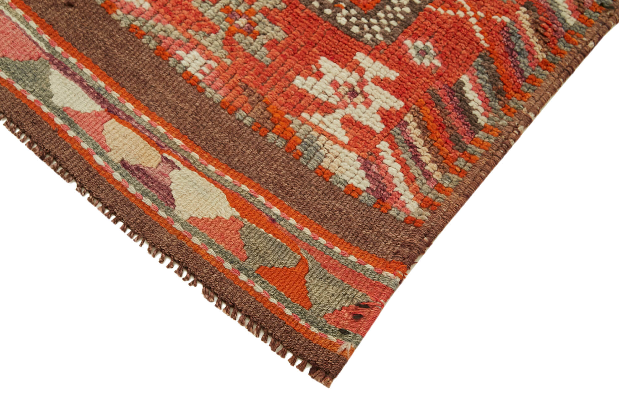 Handmade Vintage Area Rug – Turkish Wool Rug, Orange Cotton Blend Carpet 2'7''x11'8''