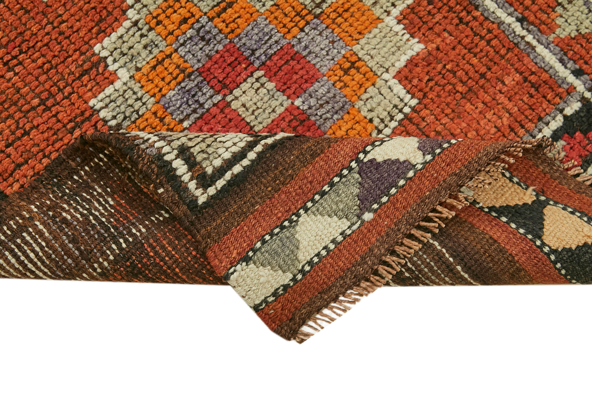 Handmade Vintage Area Rug – Orange Wool Cotton Blend, Traditional Hand Knotted Carpet 3'1''x11'6''
