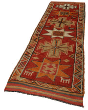 Handmade Wool Area Rug - Vintage Cotton Rug Red Wool Runner 2'11''x11'6''