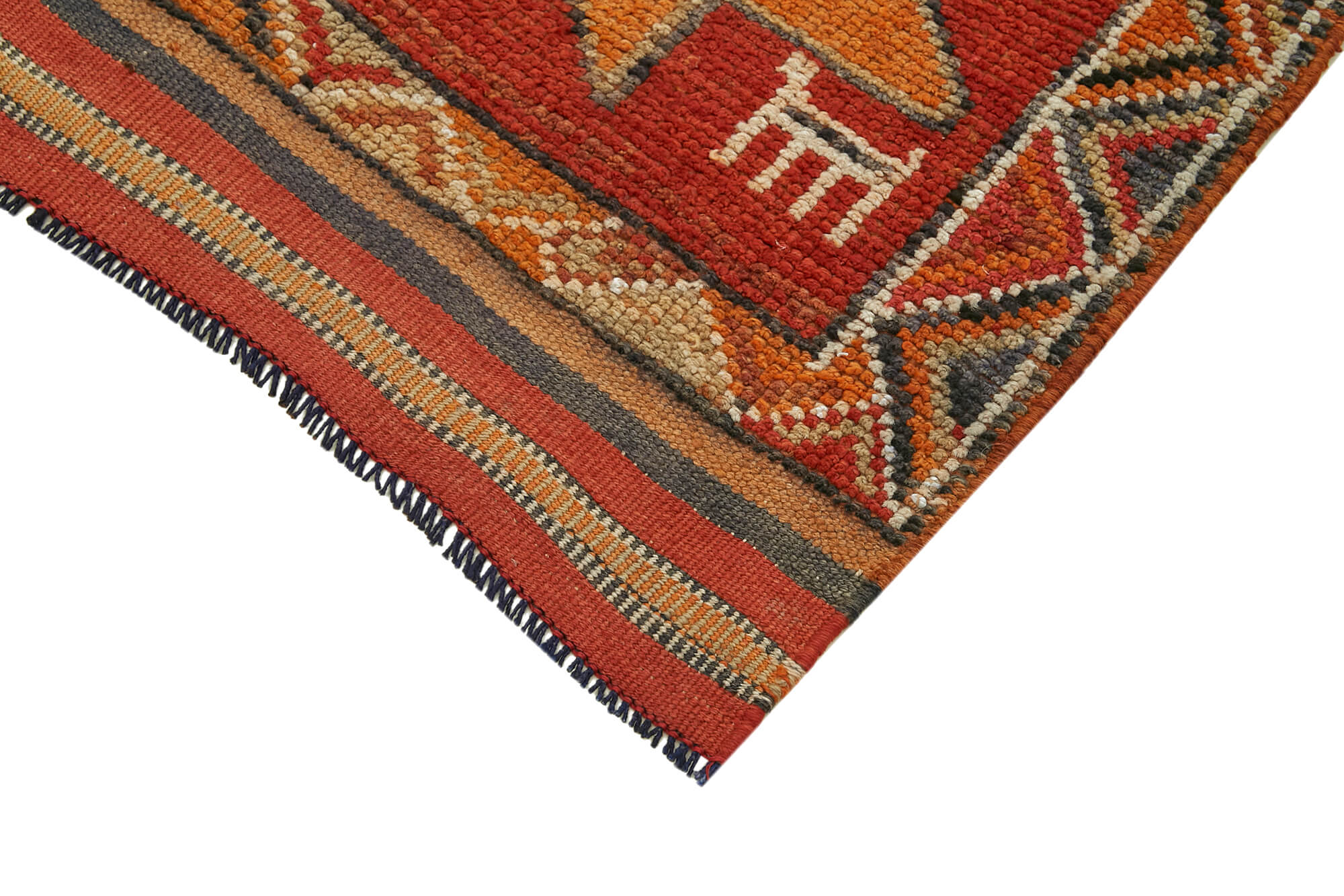 Handmade Wool Area Rug - Vintage Cotton Rug Red Wool Runner 2'11''x11'6''