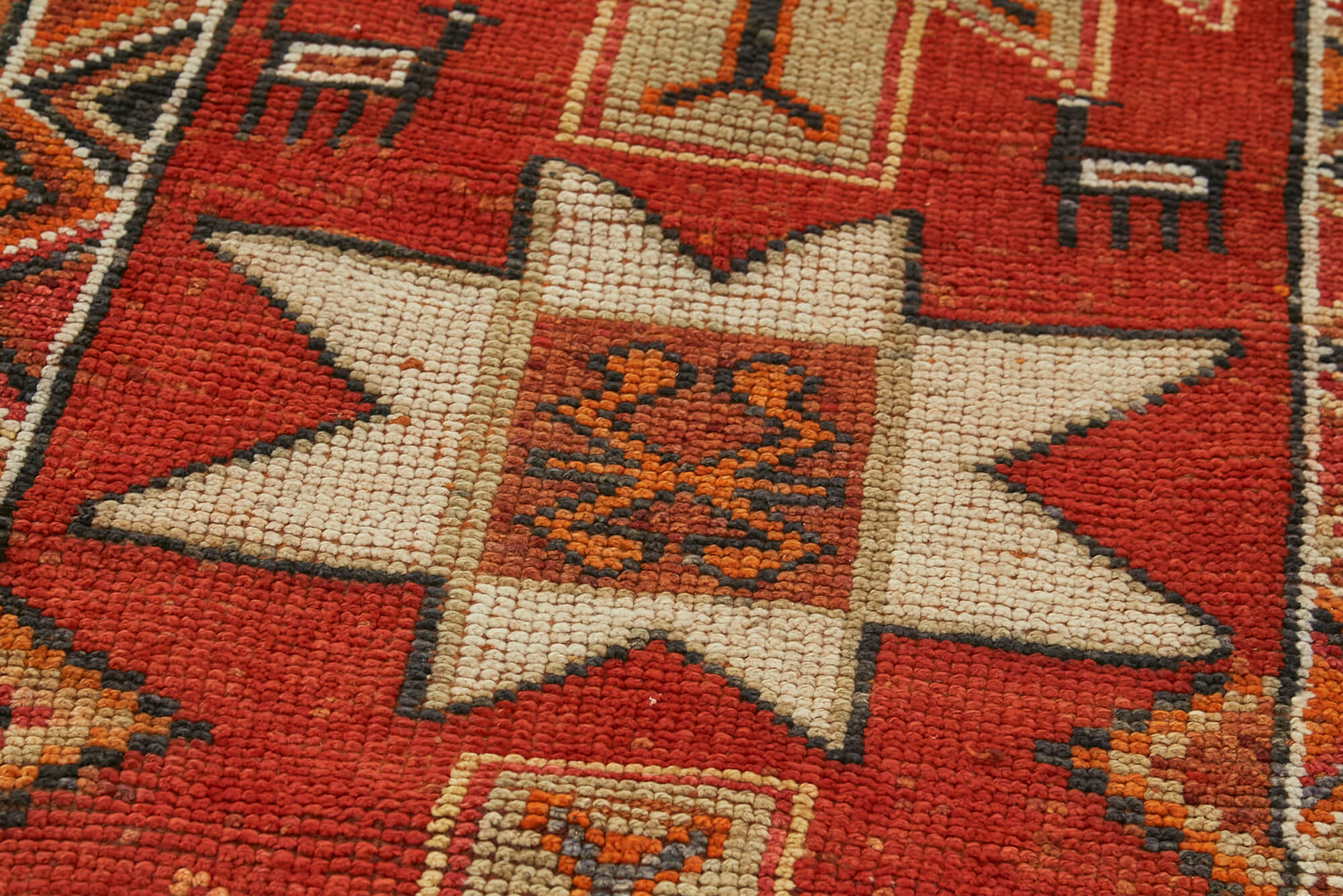 Handmade Wool Area Rug - Vintage Cotton Rug Red Wool Runner 2'11''x11'6''