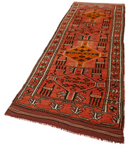 Handmade Area Rug - Vintage Herki Orange Cotton Wool Turkish Hand Knotted Carpet 3'3''x11'2''