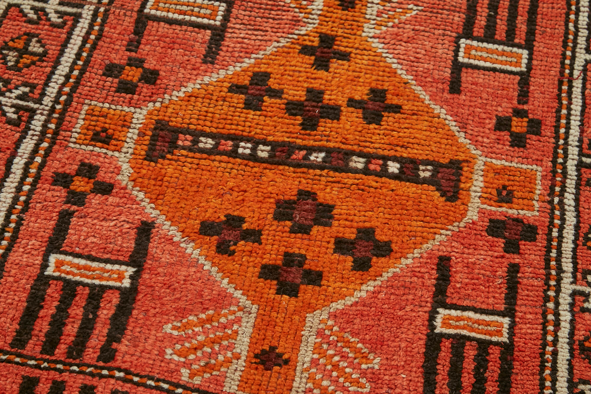 Handmade Area Rug - Vintage Herki Orange Cotton Wool Turkish Hand Knotted Carpet 3'3''x11'2''