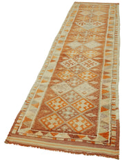Vintage Handmade Area Rug – Hand Woven Turkish Wool Carpet, Orange Runner 2'10''x13'1''
