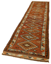 Vintage Handmade Area Rug – Orange Cotton Wool Rug, Turkish Wool Carpet Runner 2'10''x12'10''