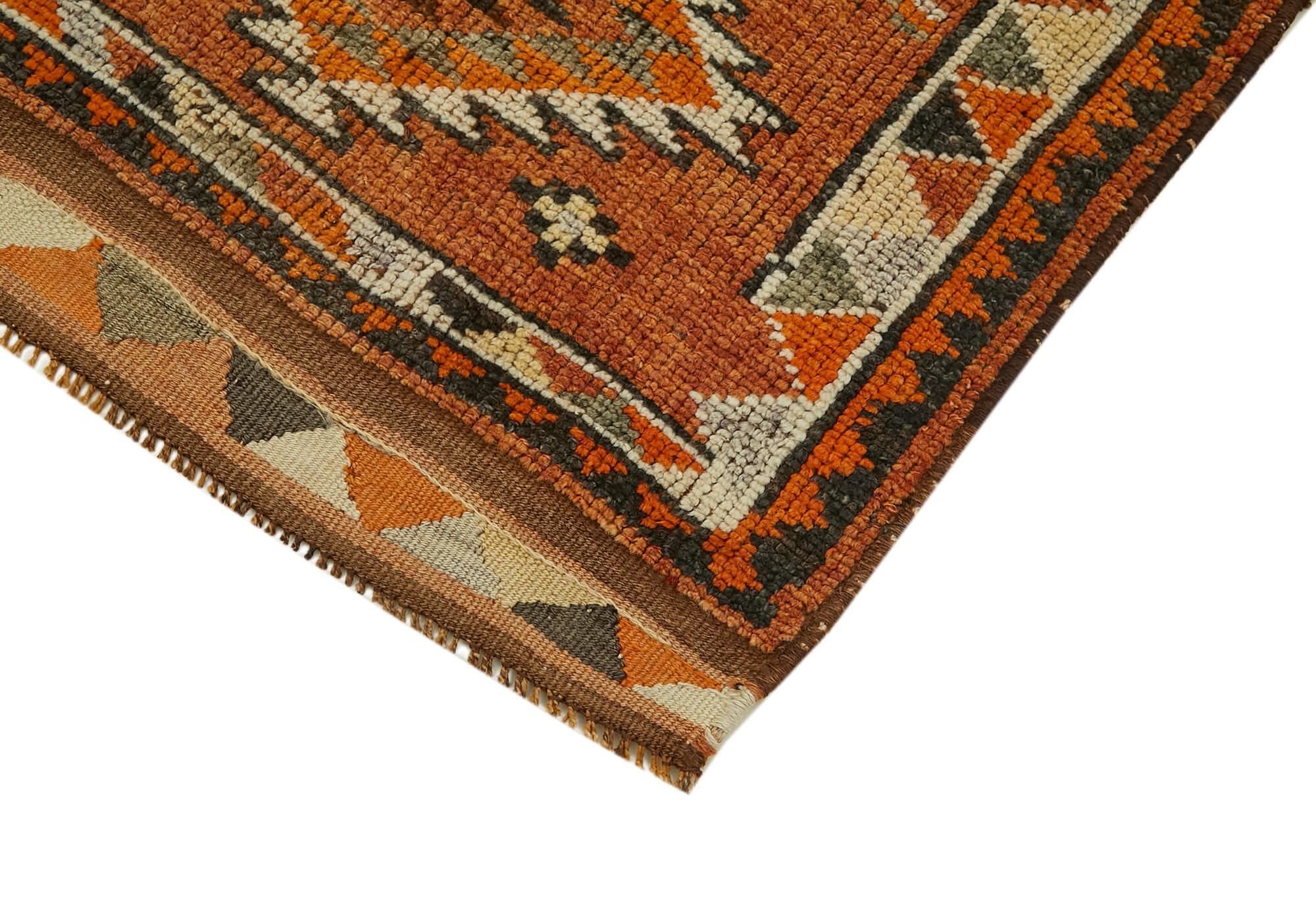 Vintage Handmade Area Rug – Orange Cotton Wool Rug, Turkish Wool Carpet Runner 2'10''x12'10''