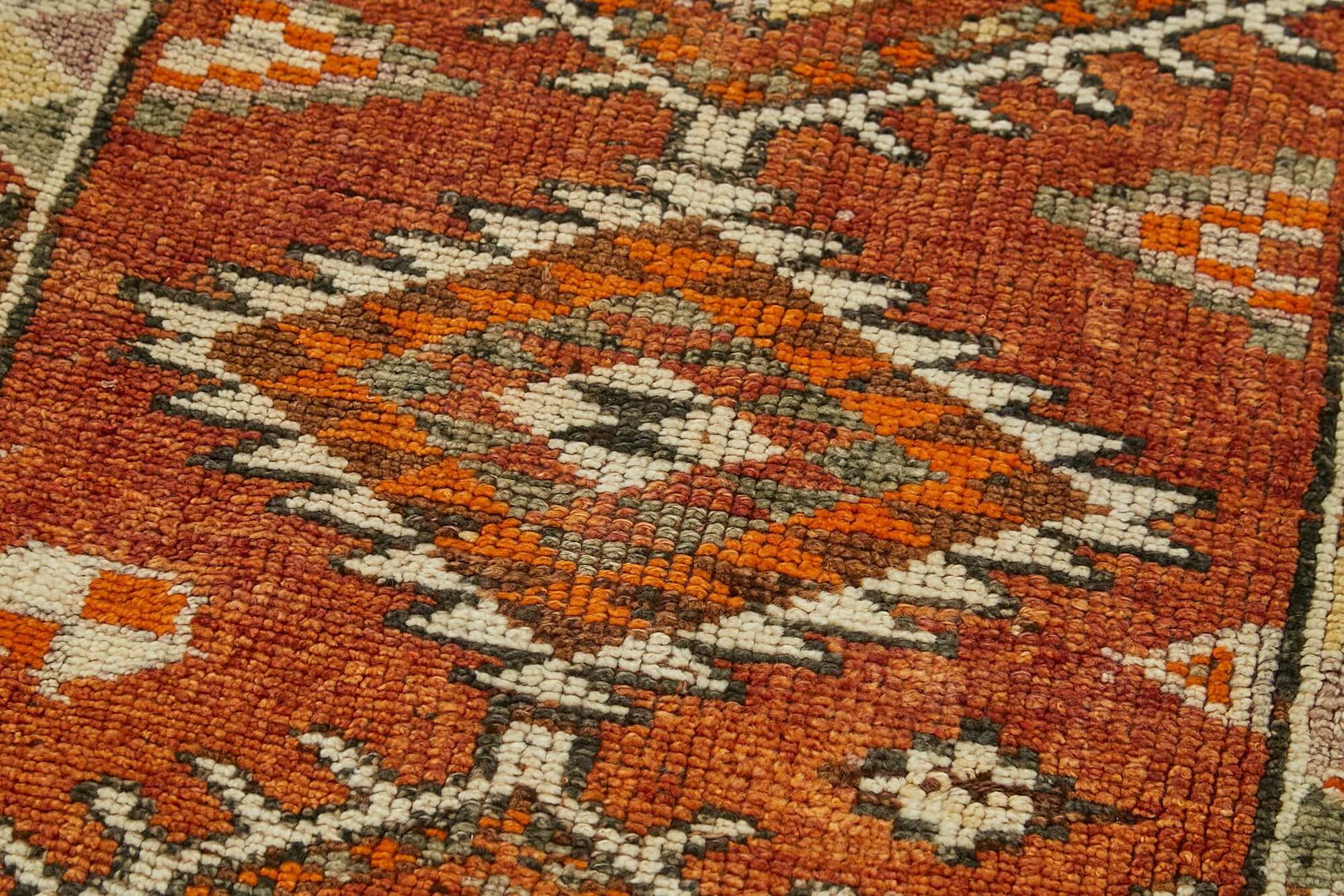 Vintage Handmade Area Rug – Orange Cotton Wool Rug, Turkish Wool Carpet Runner 2'10''x12'10''