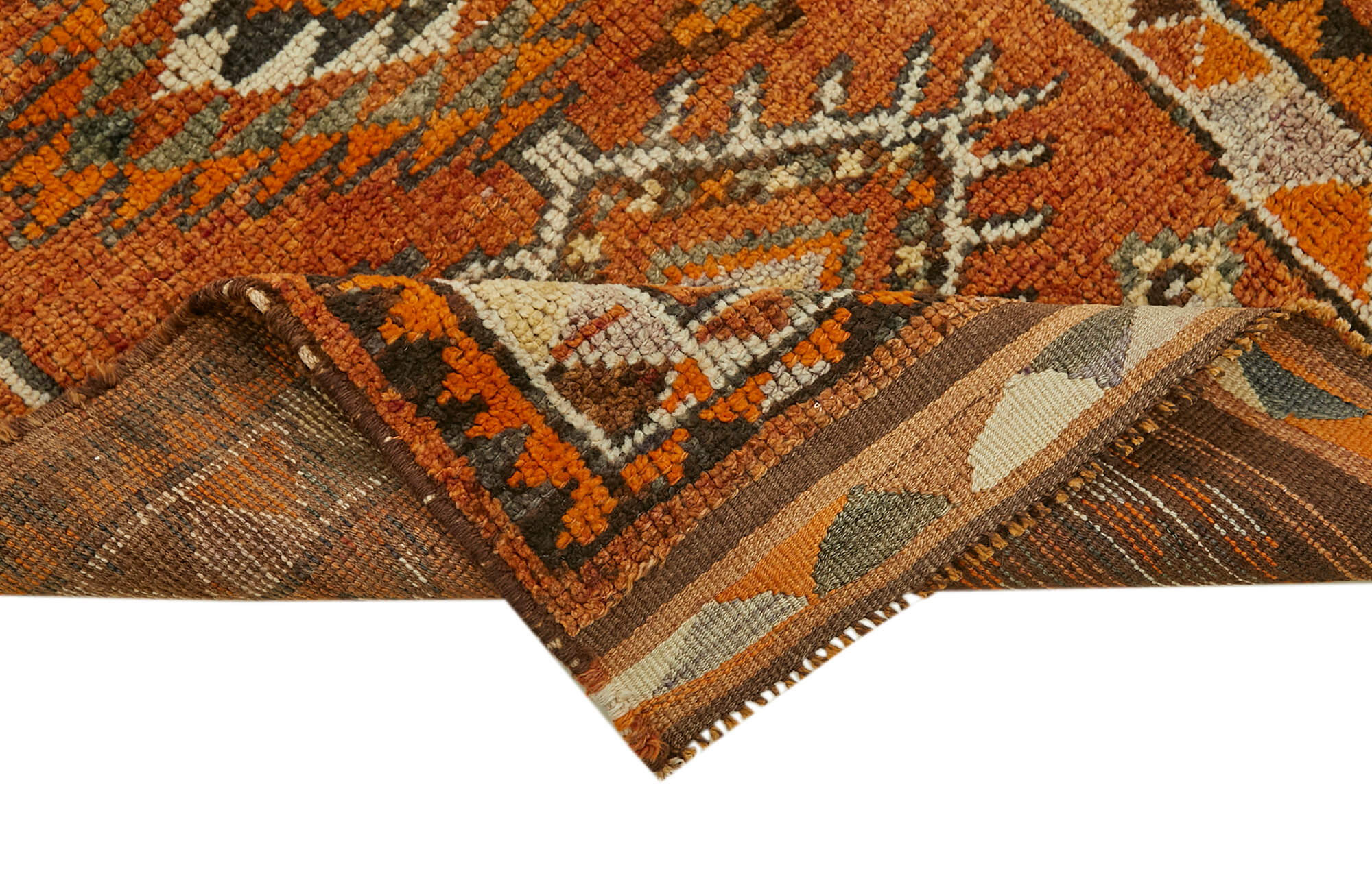 Vintage Handmade Area Rug – Orange Cotton Wool Rug, Turkish Wool Carpet Runner 2'10''x12'10''